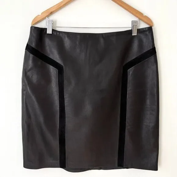 J. McLaughlin Black Genuine Leather Skirt Preppy Mob Wife Womens Size 12